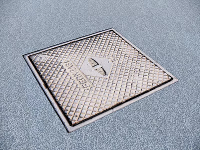 Sewer Pipe System Square Manhole Cover With Diamond Pattern And AVIVA Logo 3d model