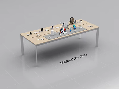 Modern Wooden Display Shelf with Smartphones Tablets and Headphones for Retail Product Showcase 3d model