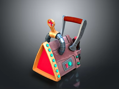 Portable Brown Weapon With Red Panel Blue Dots Metal Parts And Red Knob 3d model