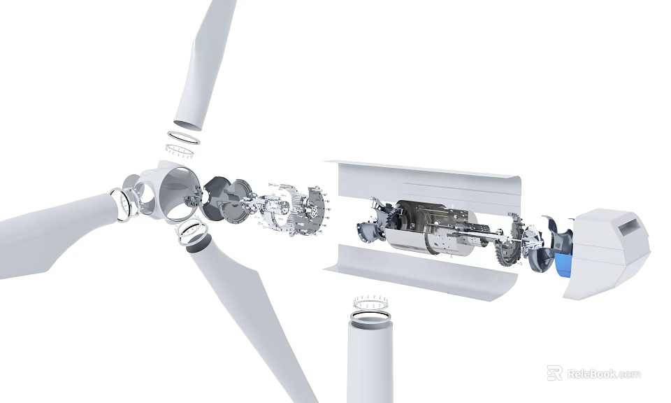 Industrial Wind Turbine Exploded View Showing Internal Mechanical Components And Structure 3d model 