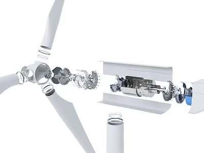 Industrial Wind Turbine Exploded View Showing Internal Mechanical Components And Structure 3d model