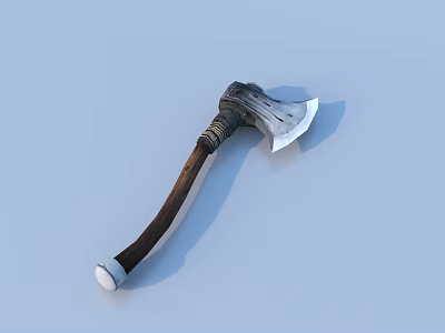 Isolated Axe With Silver Head Brown Handle And Textured Surface On Light Blue Background 3d model