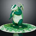 Cartoon Badger Character Standing And Holding Umbrella On Green Spotted Circular Base