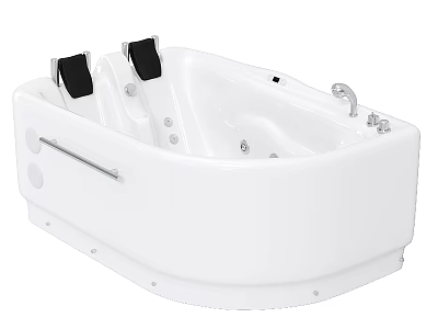 Modern White Bathtub With Massage Jets Black Headrests And Silver Faucet 3d model