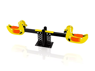 Yellow Duck Shaped Seesaw With Orange Seats And Spring Structure For Kids Playground 3d model
