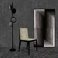 Light Textured Leisure Chair With Black Floor Lamp And Geometric Pattern On Gray Concrete Wall