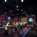 Modern Bar Interior With Neon Lights High Stools And Illuminated Counter 3d model