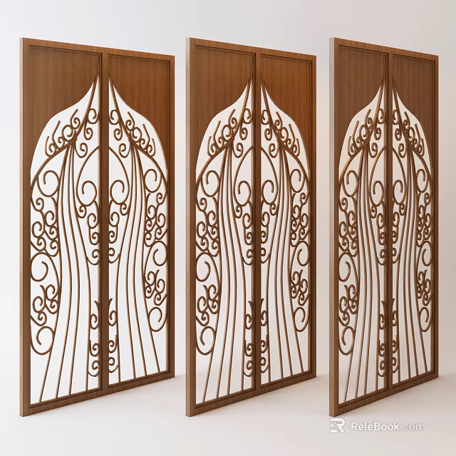 Elegant Wooden Room Dividers With Intricate Carved Patterns For Interior Design 3d model 