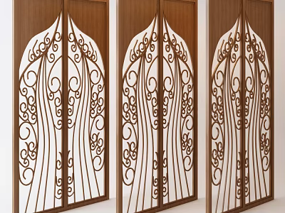 Elegant Wooden Room Dividers With Intricate Carved Patterns For Interior Design 3d model