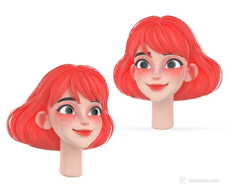 Two Animated Female Characters With Red Hair And 3D Rendered Head Models 3d model 