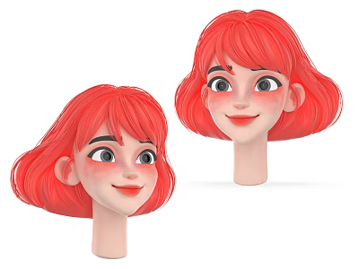 Two Animated Female Characters With Red Hair And 3D Rendered Head Models 3d model