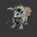 Cute Mythical Game Movie Character With Blue Eyes Horns White Blue Fur And Glowing Particles
