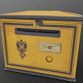 Vintage Yellow Decorative Mailbox With Black Trim Geometric Top Emblem Envelope Design And Lock