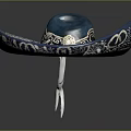 Elegant Traditional Blue Wide Brimmed Hat With Intricate Silver Decorative Patterns