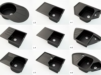 Black Kitchen Sinks with Multiple Models and Various Modern Functional Designs 3d model