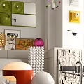 Modern Living Room Sofa Coffee Table Set With Green Wall Decor And White Lighting Fixtures