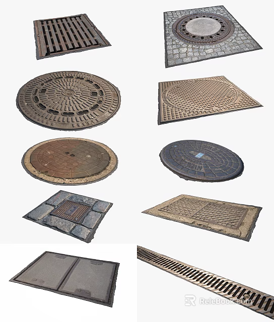Various Types Of Urban Road Facilities Including Manhole Covers And Grates 3d model 