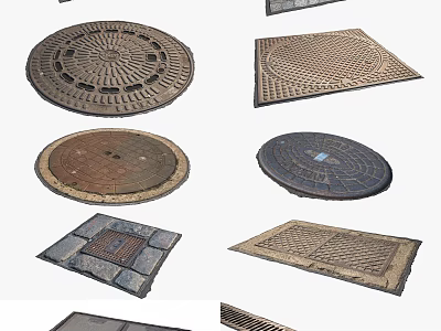 Various Types Of Urban Road Facilities Including Manhole Covers And Grates 3d model