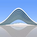 Modern Curved Pergola with Glass Structure and Reflection on Blue Sky Background 3d model