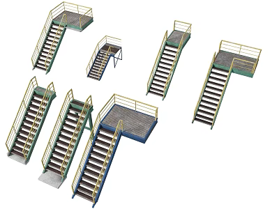 Industrial Staircases And Platforms With Safety Railings Metal Structures And Steps 3d model