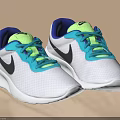 Nike White Sneakers With Blue Green Laces Black Logo And Mesh Upper Design
