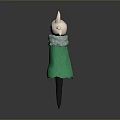Cute Plush Doll With White Horns Green Dress And Black Legs
