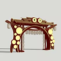 Chinese Traditional Market Archway Decoration With Red Roof Lanterns And Ornaments