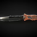 Tactical Knife With Serrated Blade Wooden Handle And Black Metal Accents