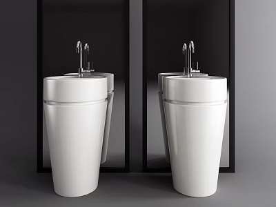Two Modern White Washbasins With Black Framed Background And Sleek Design 3d model