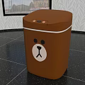Public Facility Brown Trash Can With Cartoon Bear Face Design For Public Areas