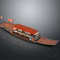Stylish Chandelier Design For Boat Shaped Building Interior With Red Roof And Wooden Deck