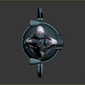 Futuristic Sci Fi Spaceship With Turquoise Purple Sleek Design And Circular Ring Structure