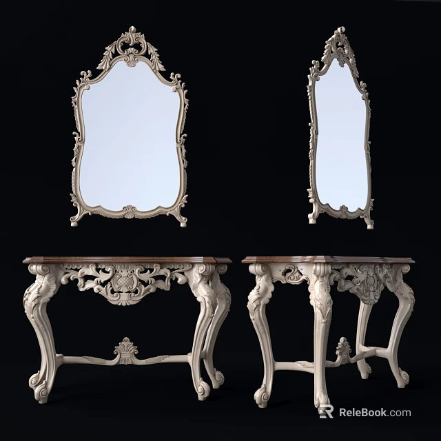 Ornate Classic Console Tables With Decorative Mirrors And Intricate Carved Designs 3d model 