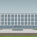 Modern Office Building With Glass Windows Front Plaza And People Walking