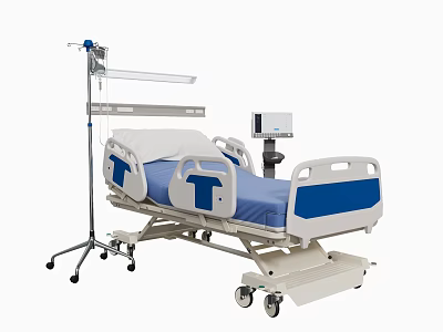 Adjustable Medical Bed With IV Pole Control Panel And Wheels For Hospital Use 3d model