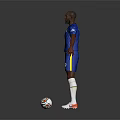 Man in Blue Soccer Jersey Number 3 and 9 Standing Arms Outstretched with Soccer Ball