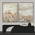 Modern Abstract Painting Diptych Wall Art Hanging With Neutral Tones And Console Table
