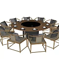 Modern Minimalist Round Wooden Dining Table Set With 8 Chairs 3d model