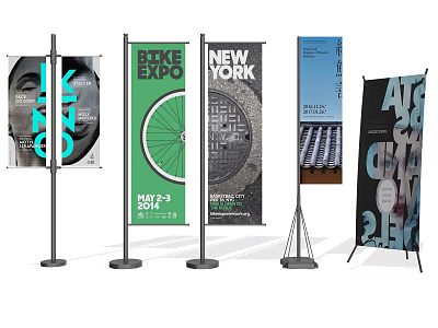 Exhibition Banners With Various Designs And Display Stands For Event Promotion 3d model