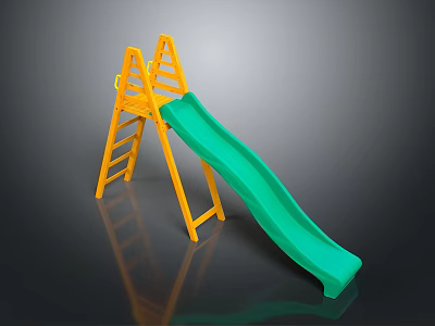 Outdoor Plastic Children's Play Slide With Yellow Ladder And Green Slide 3d model