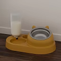 Yellow Cat Feeder With Cat Ear Design Transparent Water Bottle And Stainless Steel Bowl
