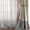 Gray Gold Trim Thick Curtains With Sheer Layer And Tieback For Home Window Design