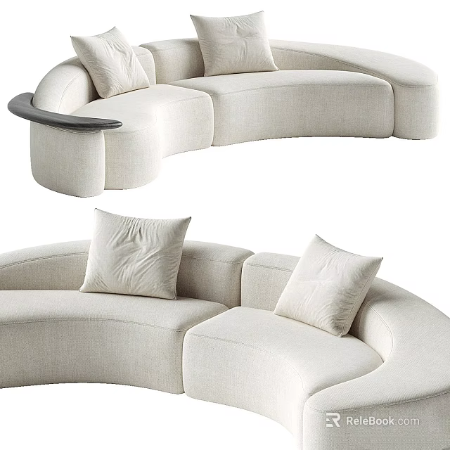Modern Curved Cream Fabric Sofa With Decorative Pillows And Comfortable Design 3d model 