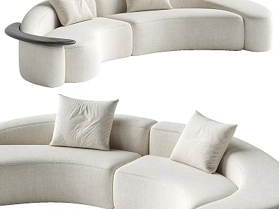 Modern Curved Cream Fabric Sofa With Decorative Pillows And Comfortable Design 3d model