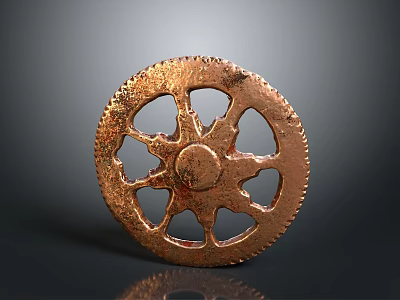 Shiny Copper Gear Mechanical Equipment With Star Shaped Design And Toothed Edge 3d model