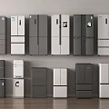 Various Modern Refrigerators and Freezers Displayed with Different Designs in Stylish Room