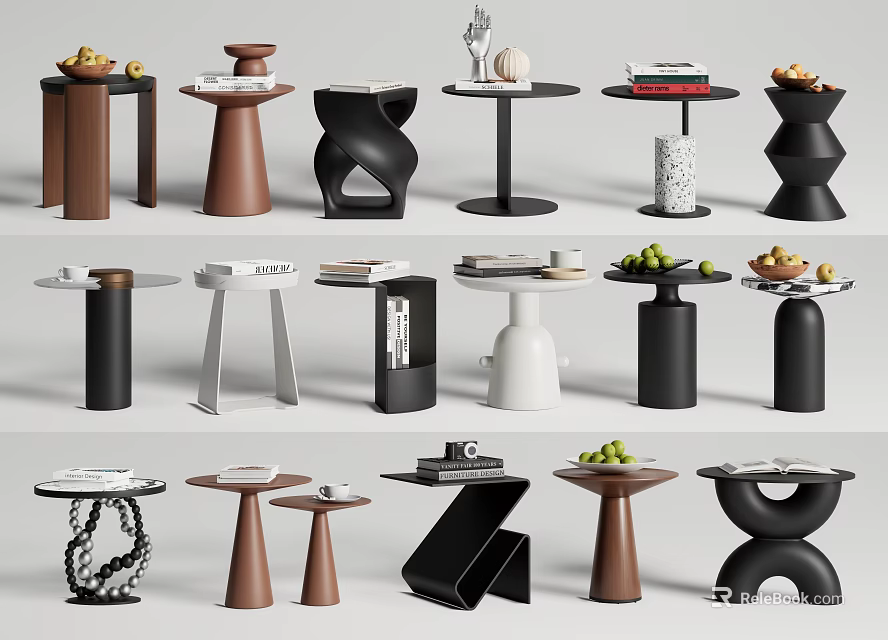 Various Modern Side Tables With Wooden Metal And Marble Designs For Living Room Decor 3d model 