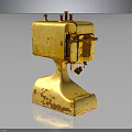 Vintage Yellow Rusty Sewing Machine With Aged Metal Base And Classic Design
