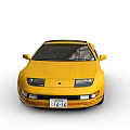 Yellow Classic Two Door Sports Car With Black Roof And White Wheels