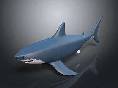 Realistic Blue Shark Model With Dark Gray Background And Reflection 3d model